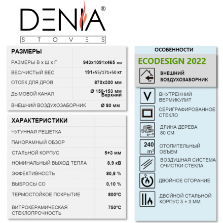 Печь-камин Denia Panoramic + Stove Bench Амазонка бай фото в Новополоцке