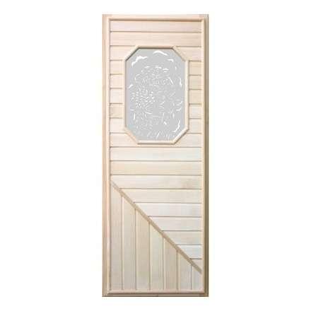 Дверь деревянная для бани DoorWood 1850x750 Вагонка со стеклом 8ми угольным, коробка липа в Новополоцке