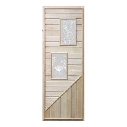 Дверь деревянная для бани DoorWood 1850x750 Вагонка 2 стекла прямоугольных, коробка липа в Новополоцке