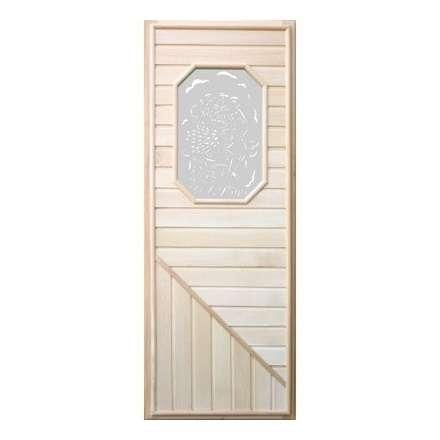 Дверь деревянная для бани DoorWood 1850x750 Вагонка со стеклом прямоугольным, коробка липа в Новополоцке