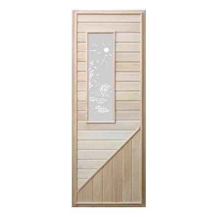 Дверь деревянная для бани DoorWood 1850x750 Вагонка со стеклом прямоугольным, коробка липа в Новополоцке