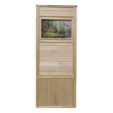 Дверь деревянная для бани DoorWood Эконом 1840x740 со стеклом ФП Летят Утки в Новополоцке