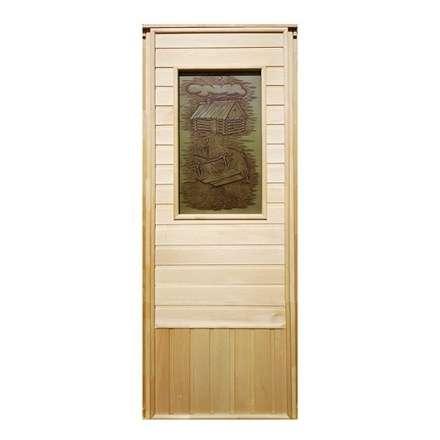Дверь деревянная для бани DoorWood Эконом 1840x740 со стеклом ФП Изба в Новополоцке