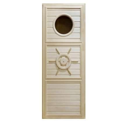 Дверь деревянная для бани DoorWood Штурвал 1840x740 с иллюминатором в Новополоцке