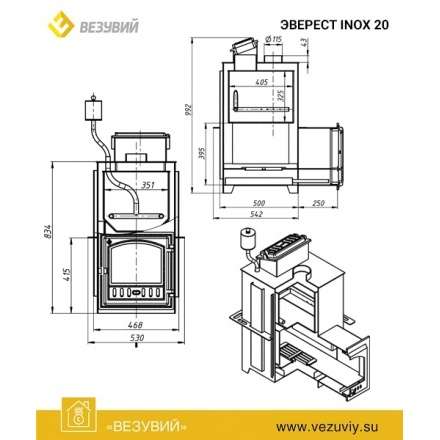 Печь для бани Везувий Эверест Inox 25 (280) под облицовку в Новополоцке