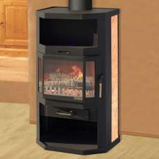 Недорогая отопительная печь-камин со стеклом Мета-Бел Ангара фото в интерьере в Новополоцке