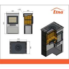 Печь-камин для дачи ЭТНА (Панорама) с плитой и ТО "Антрацит" высокий фото в Новополоцке