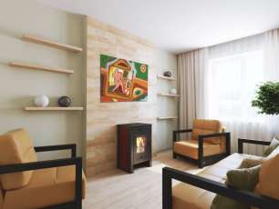 Недорогой камин со стеклом Теплодар Твист фото в интерьере в Новополоцке