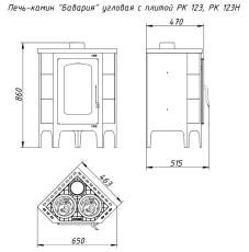 Недорогая печь-камин Бавария угловая с плитой незабудка Амазонка бай фото габариты в Новополоцке