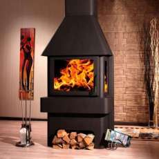 Печь-камин Бавария три стекла графит фото в интерьере в Новополоцке