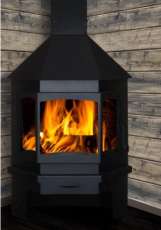 Печь-камин Бавария Мюнхен пристенно-угловой черный фото в интерьере в Новополоцке