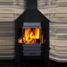 Стальной недорогой камин со стеклом Мюнхен угловой чёрный фото в Новополоцке