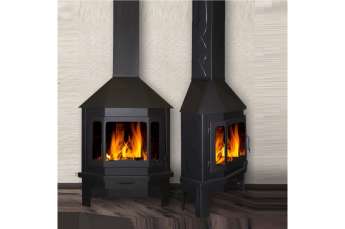 Стальной камин со стеклом Мюнхен угловой чёрный фото в Новополоцке