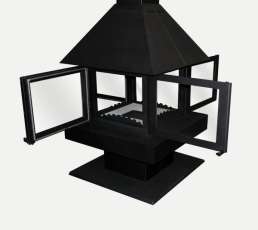 Стальной камин с четырьмя стеклами Эклипс островной 4D графит фото в Новополоцке