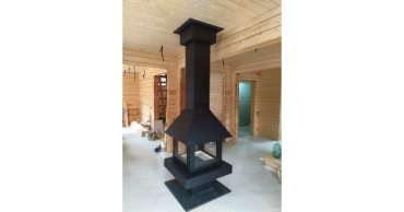 Стальной большой камин со стеклами Эклипс островной 4D графит фото в Новополоцке