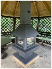 Стальной камин с четырьмя стеклами Эклипс островной 4D графит фото в Новополоцке