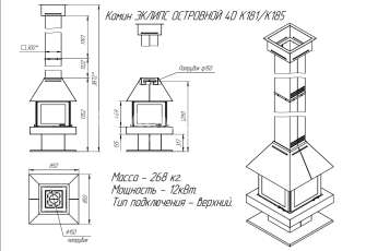 Камин Эклипс островной 4D графит фото габариты в Новополоцке