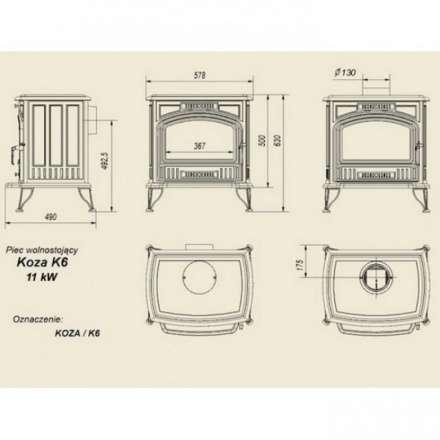 Отопительная печь Kratki Koza/K6 (декор дверцы) Амазонка бай фото в Новополоцке