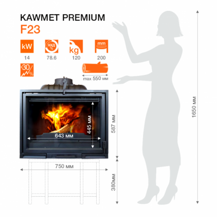 Каминная топка Kawmet Premium F23 (14 кВт) в Новополоцке
