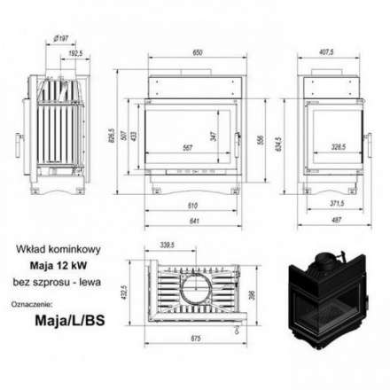 Каминная топка Kratki Maja/L/BS (угловое стекло слева) в Новополоцке