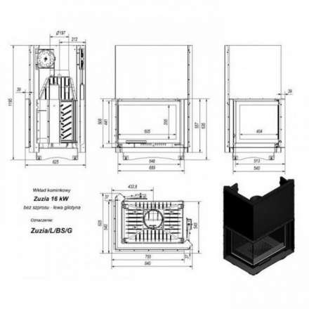 Каминная топка Kratki Zuzia/L/BS/G (угловое стекло слева, гильотина) в Новополоцке