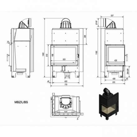 Каминная топка Kratki MBZ/P/BS (угловое стекло справа) в Новополоцке