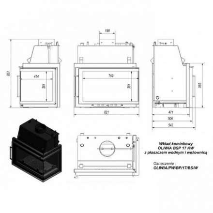 Каминная топка Kratki Oliwia/PW/BP/17/BS/W (угловое стекло справа, змеевик) в Новополоцке