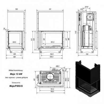 Каминная топка Kratki Maja/P/BS/G (угловое стекло справа,гильотина) в Новополоцке