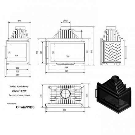Каминная топка Kratki Oliwia/P/BS (угловое стекло справа) в Новополоцке