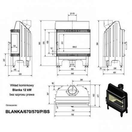 Каминная топка Kratki Blanka/670/570/P/BS (угловое стекло справа) в Новополоцке