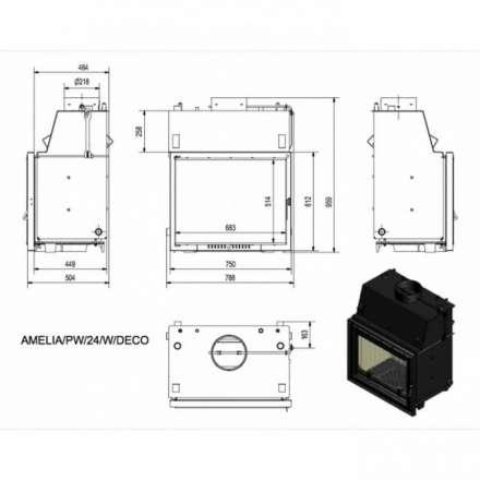 Каминная топка Kratki Amelia/PW/24/W/DECO (змеевик) в Новополоцке