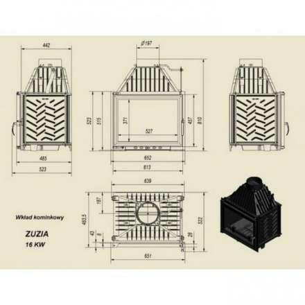 Каминная топка Kratki Zuzia/GLASS (двойное стекло) в Новополоцке