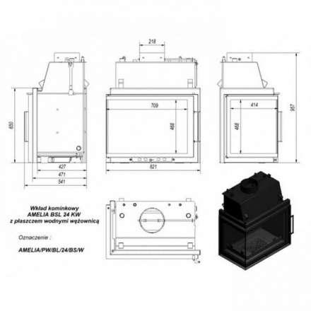 Каминная топка Kratki Amelia/PW/BL/24/BS/W в Новополоцке