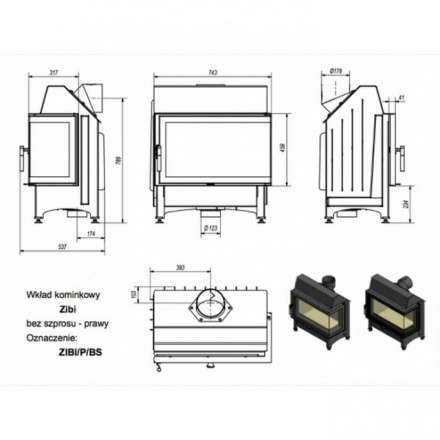 Каминная топка Kratki Zibi/P/BS (угловое стекло справа) в Новополоцке