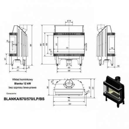 Каминная топка Kratki Blanka 670/570/LP/BS (угловое стекло слева-справа) в Новополоцке